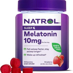NATROL MELATONIN 10MG, DIETARY SUPPLEMENT FOR RESTFUL SLEEP, 90 STRAWBERRY-FLAVORED GUMMIES, 45 DAY SUPPLY