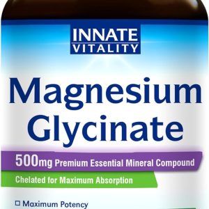 INNATE VITALITY MAGNESIUM GLYCINATE 500MG, 70MG ELEMENTAL MAGNESIUM PER CAP, HIGH ABSORPTION, NON-GMO NO GLUTEN, NERVE, MUSCLE, BONE, HEART HEALTH, 120 VEGGIE CAPSULES
