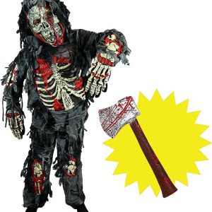 SPOOKTACULAR CREATIONS ZOMBIE DELUXE COSTUME, SCARY HALLOWEEN ZOMBIE COSTUME FOR BOYS, MONSTERS COSTUME WITH TOY AXE