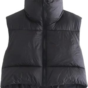 KEOMUD WOMEN'S WINTER CROP VEST LIGHTWEIGHT SLEEVELESS WARM OUTERWEAR PUFFER VEST PADDED GILET